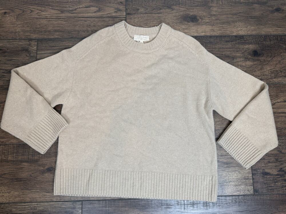 Sezane La Maille Women L Sweater Yak Wool Knit Crewneck Beige Tan Natural NWT